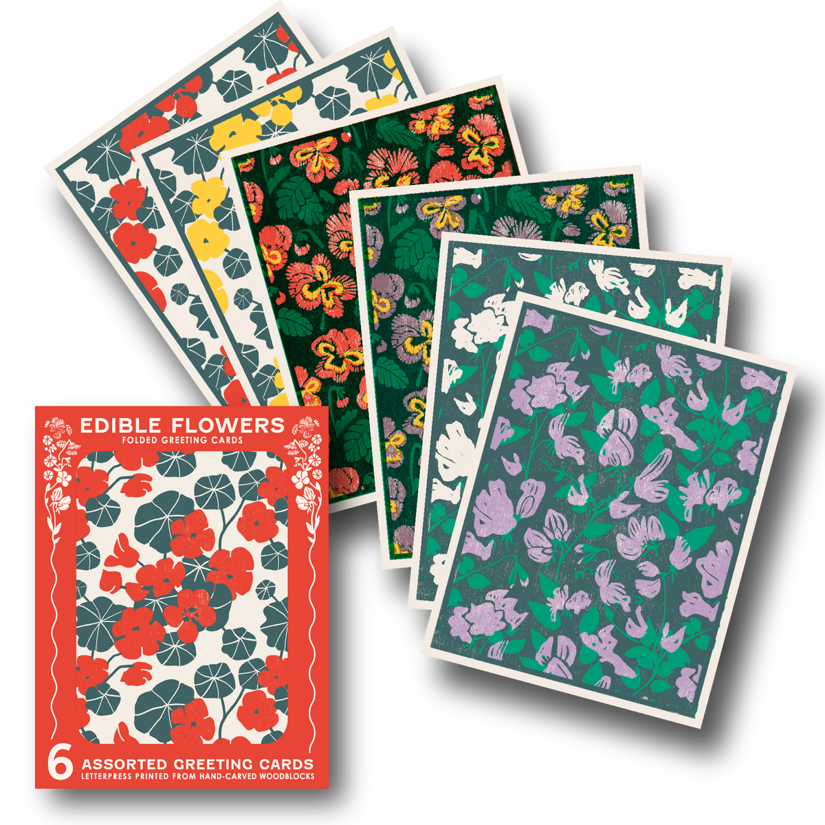 Edible Flowers Assorted Letterpress Cards Set Heartell Press